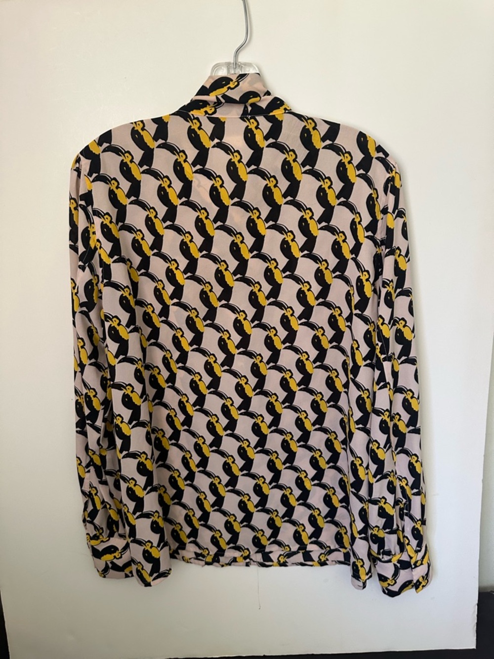 Avec Les Filles Toucan Bird pattern Women's Button Closure Tie-Neck Blouse~XL - Picture 3 of 5